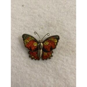 Vintage Sparkle Enamel Butterfly Pin Brooch Unsigned Glitter Novelty Cute Spring